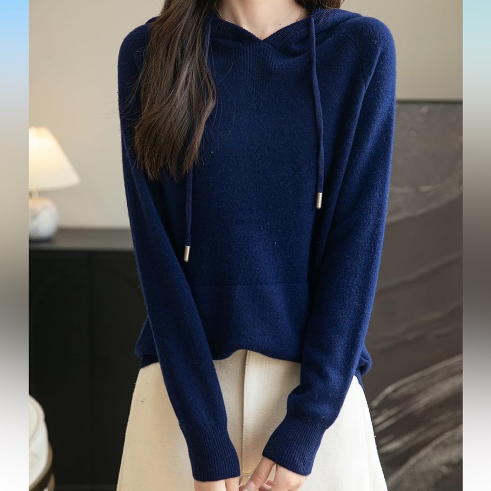 100% merino wool hoodie - deep navy